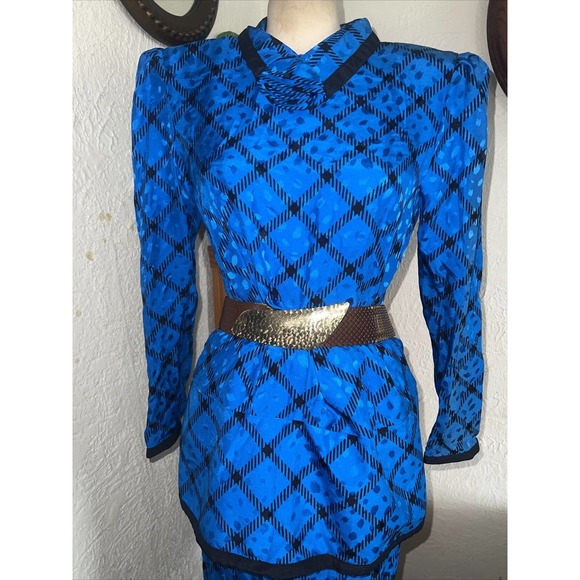 VINTAGE 80s/90s Maggie London 100% Silk 2 Pieces Skirt Set Women - Picture 4 of 12